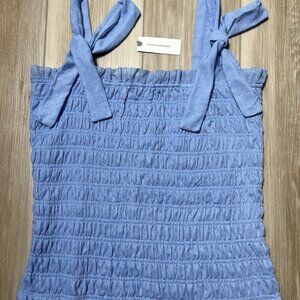 NWT Anthropologie Blue Smocked Blue Cami Top - Women Size Large